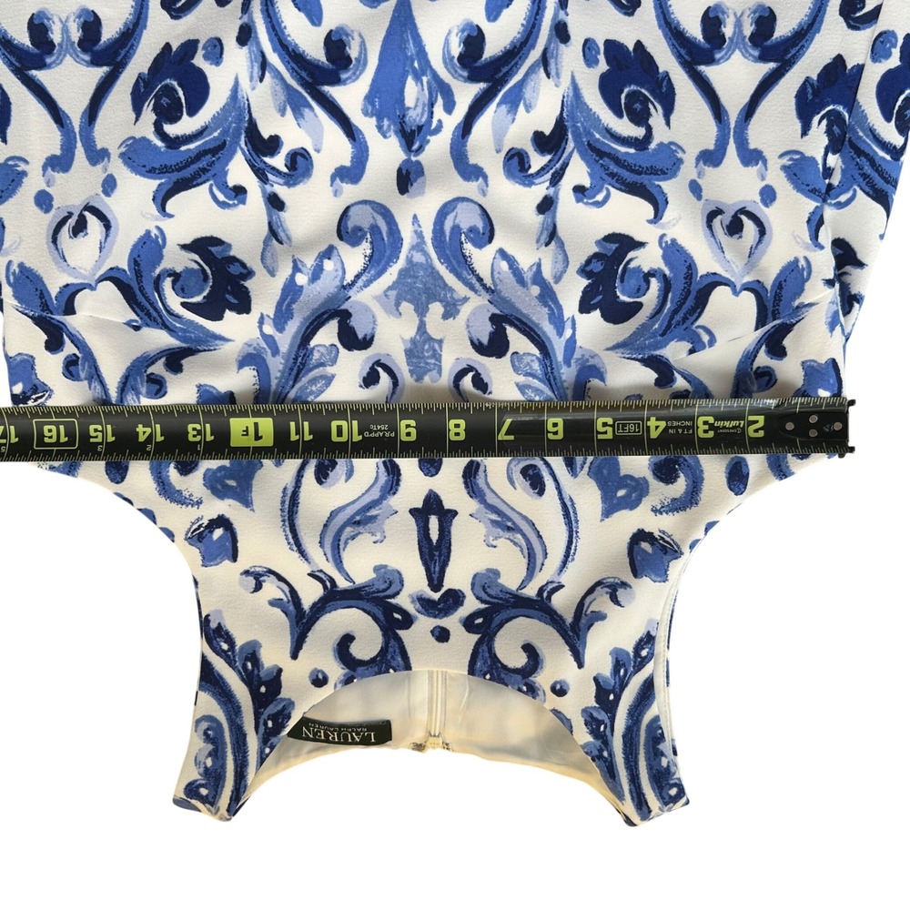 Lauren Ralph Lauren Dress Womens 2 Blue White Damask Scroll Print Sleeveless Zip - Picture 8 of 9